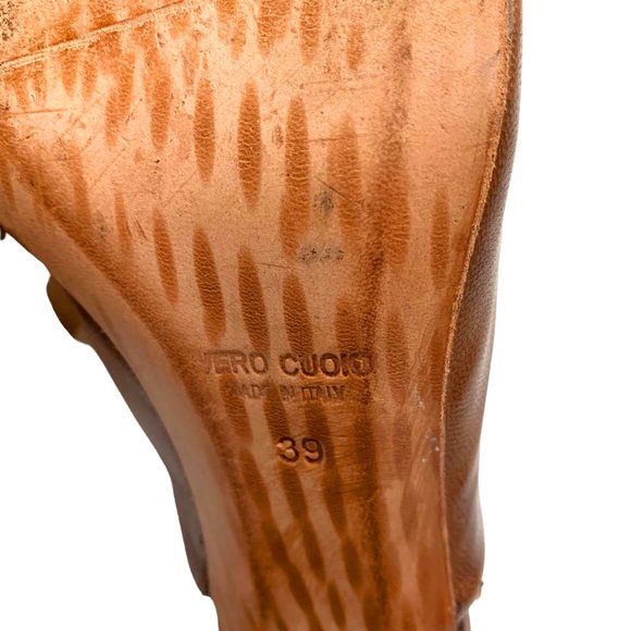 MARTE'S Walnut Brown Leather Open Toe Block Heel Mules - Picture 7 of 10